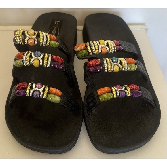 Kristen’s Kloset Beaded Woman’s Flip Flop Multicolored Sandals Shoes Size 9 - Picture 1 of 5
